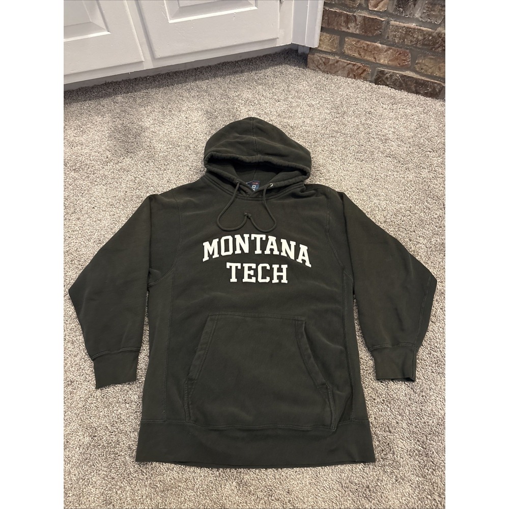 Vintage Montana Tech Graphic Hoodie Pullover Sweatshirt Forest Green Pro Weave S
